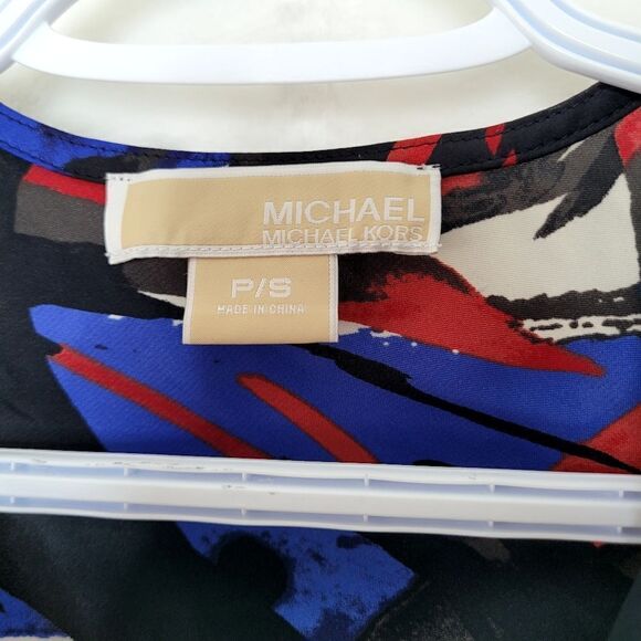 Michael Michael Kors Multicolor Abstract Drape Front Sheer Top Size Small - Picture 4 of 6